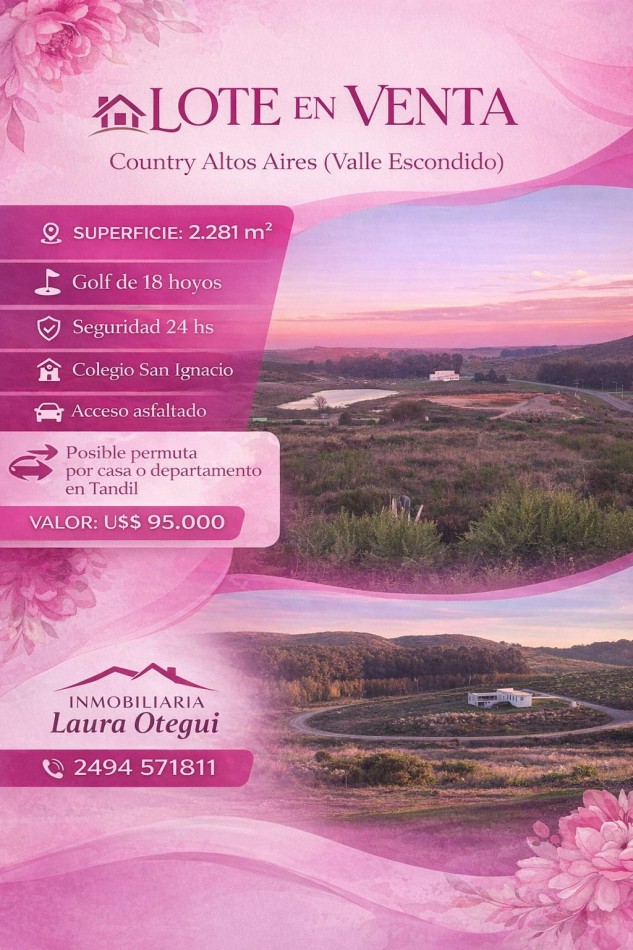 Lote en Country Altos Aires ( Valle escondido )