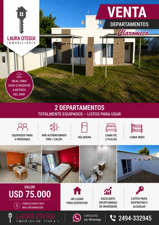 Departamentos equipados en venta - Claromeco