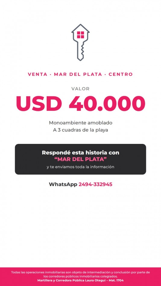 VENTA MONOAMBIENTE ZONA CENTRO